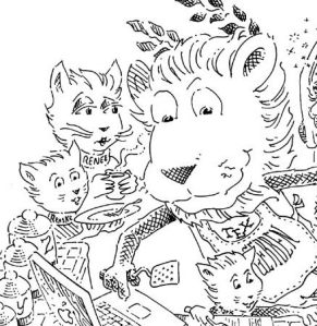 Cutout (showing my family in 2006 as TeX Lions) of the TUG Award for maintaining TeX on macOS (from the start of the Mac OS X era) 2000-2006. Honoured to be pictured by Duane Bibby. I still use TeX.